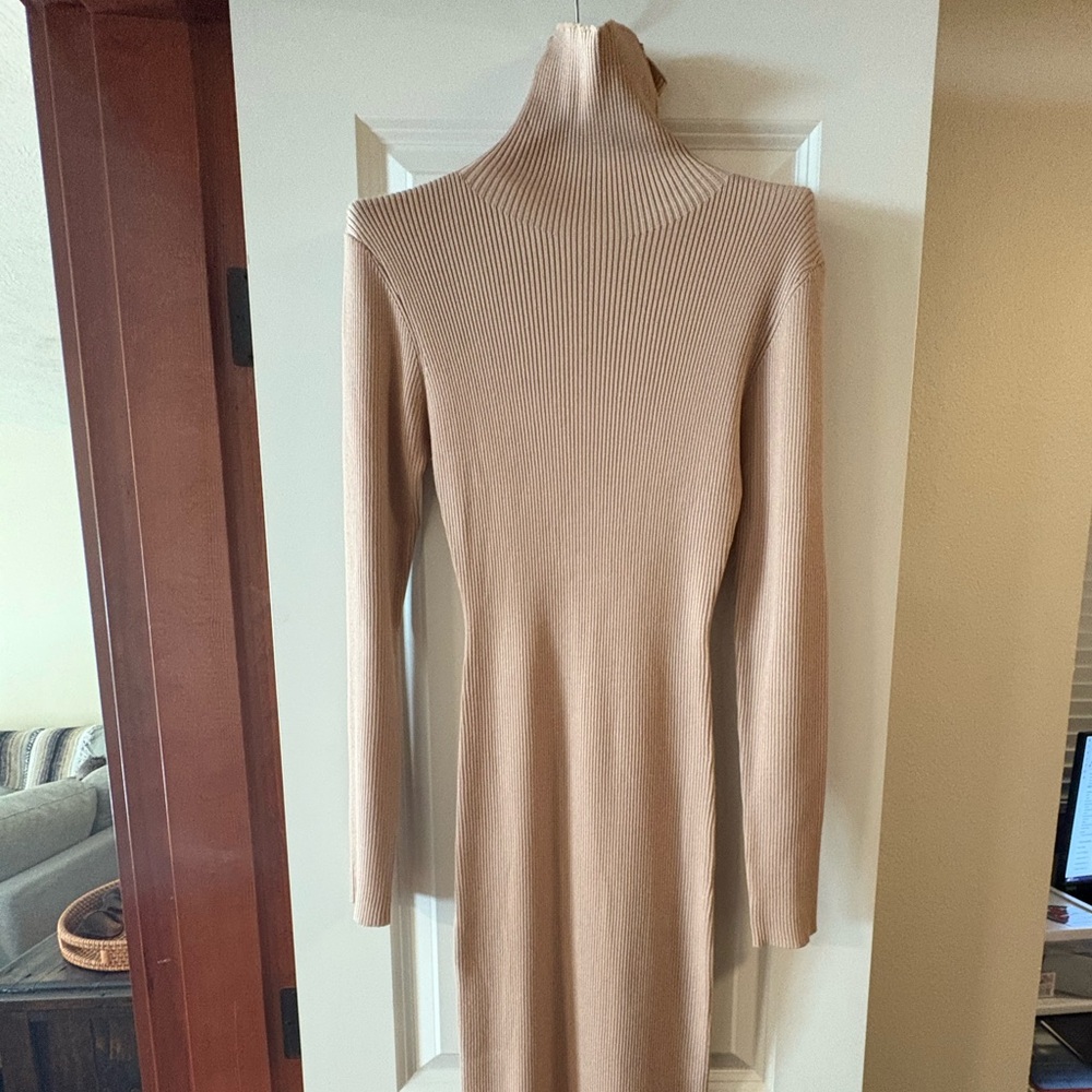 Missguided Tan Ribbed Turtleneck Bodycon Dress Never Worn